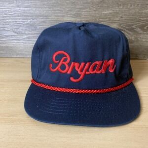 Vintage Bryan Hat Cap Strap Back‎ Navy Blue Red Embroidered Rope Trim Mens 80s